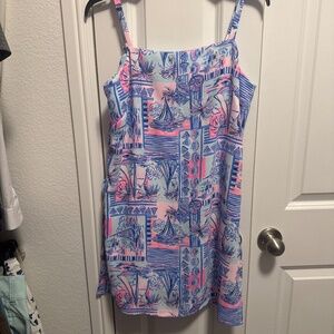 Lilly Pulitzer Yeah Buoy Pink and Blue Tropical Print Sundress